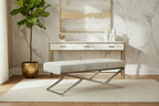 Geometric Leather Bench Light Grey 47.5"L x 16.2"W x 18"H Silver Metal Base Indoor Seating 400lbs Capacity