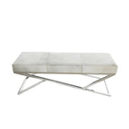 Geometric Leather Bench Light Grey 47.5"L x 16.2"W x 18"H Silver Metal Base Indoor Seating 400lbs Capacity