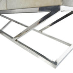 Geometric Leather Bench Light Grey 47.5"L x 16.2"W x 18"H Silver Metal Base Indoor Seating 400lbs Capacity