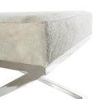Geometric Leather Bench Light Grey 47.5"L x 16.2"W x 18"H Silver Metal Base Indoor Seating 400lbs Capacity