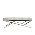 Geometric Leather Bench Light Grey 47.5"L x 16.2"W x 18"H Silver Metal Base Indoor Seating 400lbs Capacity