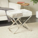 Geometric Leather Bench Light Grey 47.5"L x 16.2"W x 18"H Silver Metal Base Indoor Seating 400lbs Capacity
