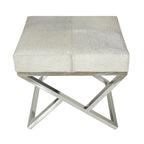 Geometric Leather Bench Light Grey 47.5"L x 16.2"W x 18"H Silver Metal Base Indoor Seating 400lbs Capacity
