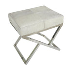 Geometric Leather Bench Light Grey 47.5"L x 16.2"W x 18"H Silver Metal Base Indoor Seating 400lbs Capacity