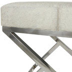 Geometric Leather Bench Light Grey 47.5"L x 16.2"W x 18"H Silver Metal Base Indoor Seating 400lbs Capacity