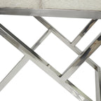 Geometric Leather Bench Light Grey 47.5"L x 16.2"W x 18"H Silver Metal Base Indoor Seating 400lbs Capacity