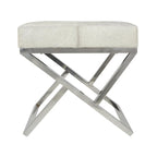 Geometric Leather Bench Light Grey 47.5"L x 16.2"W x 18"H Silver Metal Base Indoor Seating 400lbs Capacity