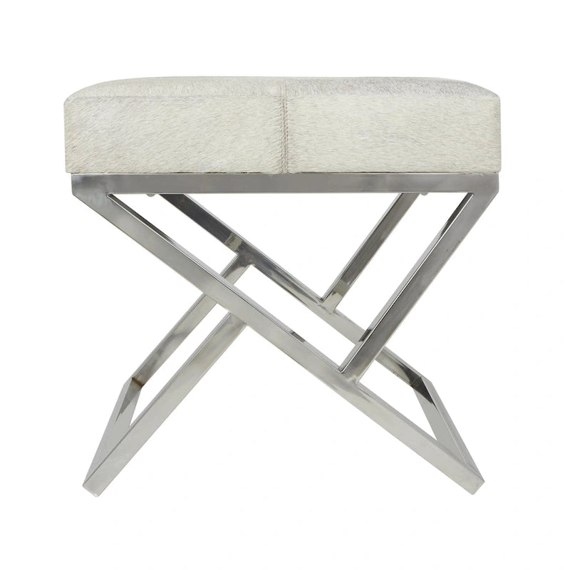 Geometric Leather Bench Light Grey 47.5"L x 16.2"W x 18"H Silver Metal Base Indoor Seating 400lbs Capacity