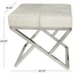 Geometric Leather Bench Light Grey 47.5"L x 16.2"W x 18"H Silver Metal Base Indoor Seating 400lbs Capacity