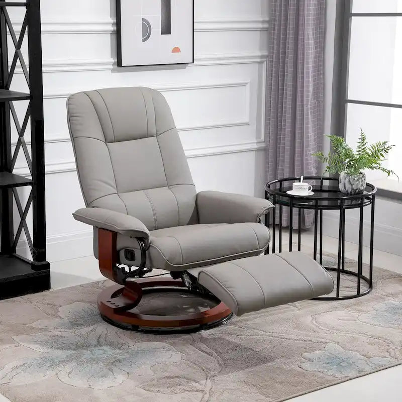 Fauteuil inclinable HomCom en similicuir avec base pivotante manuelle réglable et repose-pieds confortable et relaxant