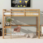 Lit mezzanine Okak Minimalism avec échelle, lit mezzanine simple en bois d'hévéa avec garde-corps de sécurité et bureau intégré, cadres de lit pour enfants, adolescents