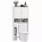 Meuble de rangement WC HOMCOM, Armoire de salle de bain moderne au-dessus des toilettes avec 2 portes, porte-papier toilette, étagère WC autoportante