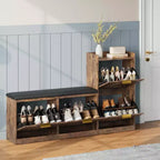 Meuble à chaussures de ferme avec banc, organisateur de rangement de chaussures d'entrée avec 4 tiroirs à abattant et siège rembourré confortable, banc à chaussures autoportant