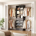 Besiost Système d'organisation de placard en bois de 1,2 à 2,7 m avec 4 tiroirs, 4 tringles à vêtements et étagères